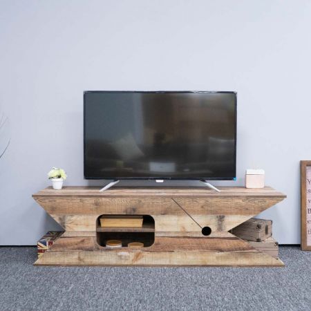 Mobile TV a forma di morsetto impiallacciato in legno di fienile di recupero - Mobile TV a forma di morsetto impiallacciato in legno di fienile di recupero